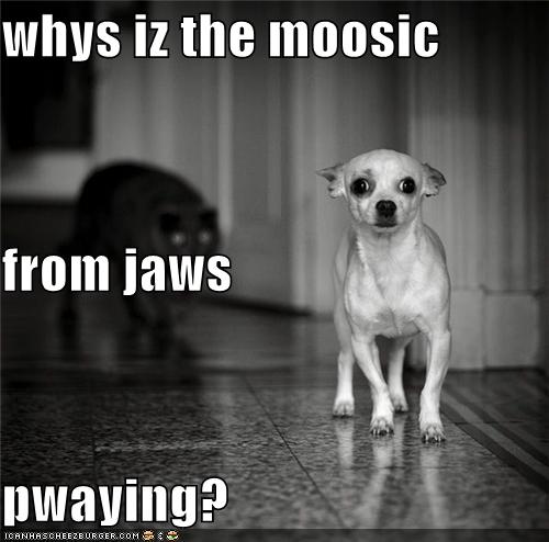 whys iz the moosic  from jaws pwaying?