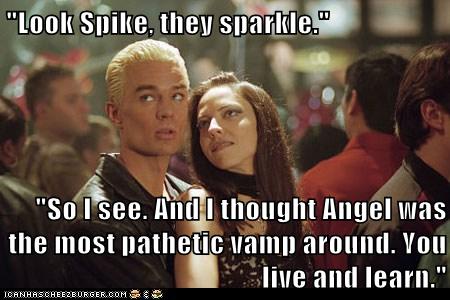 "Look Spike, they sparkle."  "So I see. And I thought Angel was the most pathetic vamp around. You live and learn."