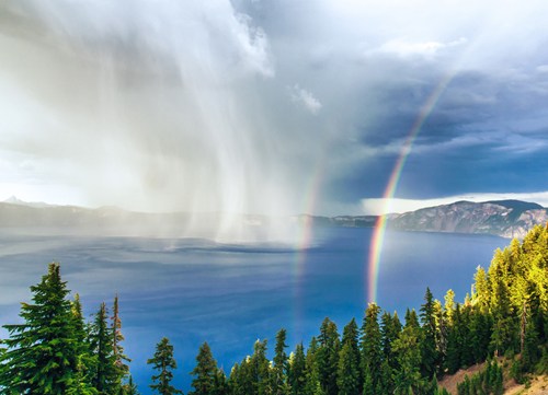 Rainbows and Storms Over Crater Lake