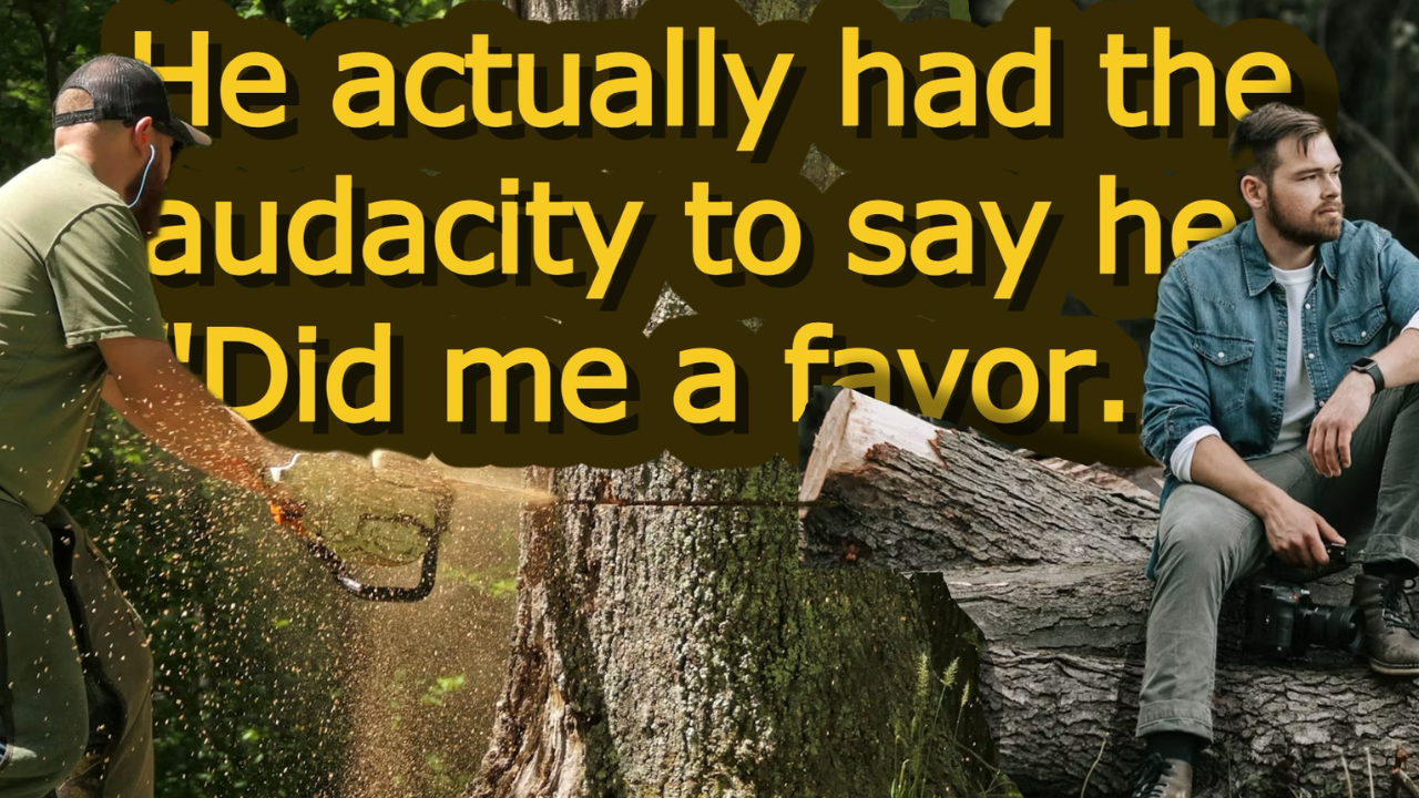 A quote from the story "He actually had the audacity to say he "Did me a favor." " with images represneting the neighbor and the homeowner