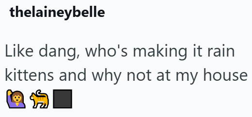 thelaineybelle Like dang, who's making it rain kittens and why not at my house