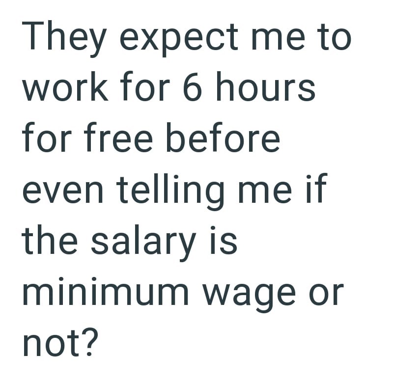 They expect me to work for 6 hours for free before even telling me if the salary is minimum wage or not?