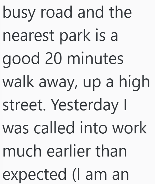 busy road and the nearest park is a good 20 minutes walk away, up a high street. Yesterday I was called into work much earlier than expected (I am an