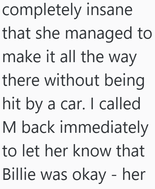 completely insane that she managed to make it all the way there without being hit by a car. I called M back immediately to let her know that Billie was okay - her