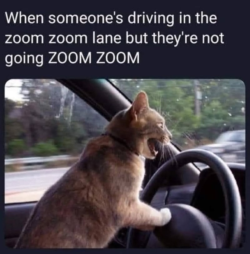 When someone's driving in the zoom zoom lane but they're not going ZOOM ZOOM