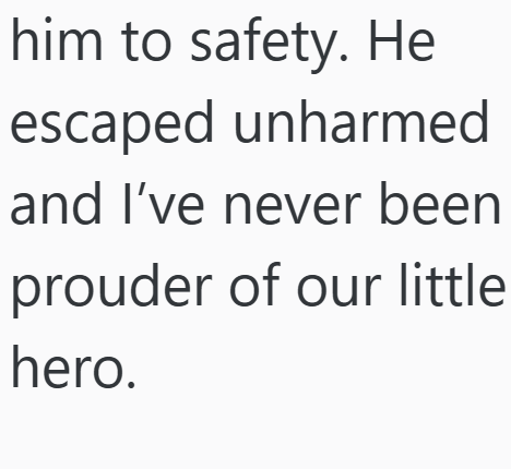 him to safety. He escaped unharmed and I've never been prouder of our little hero.