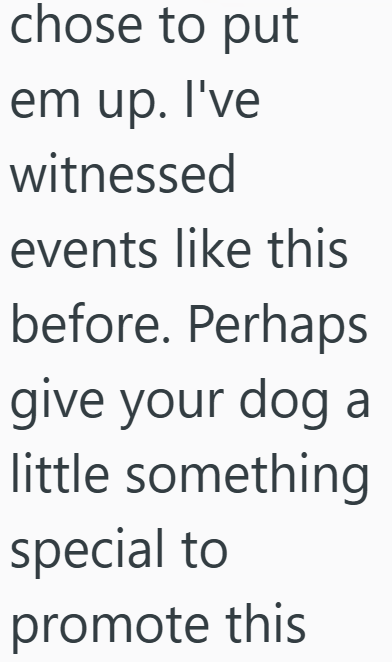chose to put em up. I've witnessed events like this before. Perhaps give your dog a little something special to promote this