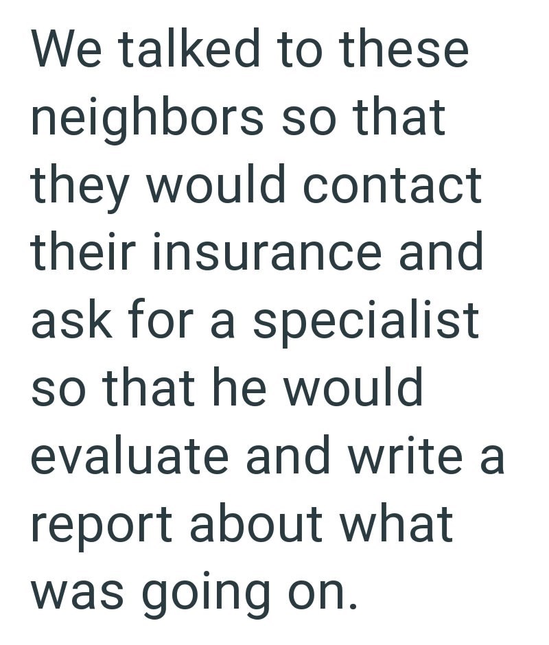 We talked to these neighbors so that they would contact their insurance and ask for a specialist so that he would evaluate and write a report about what was going on.
