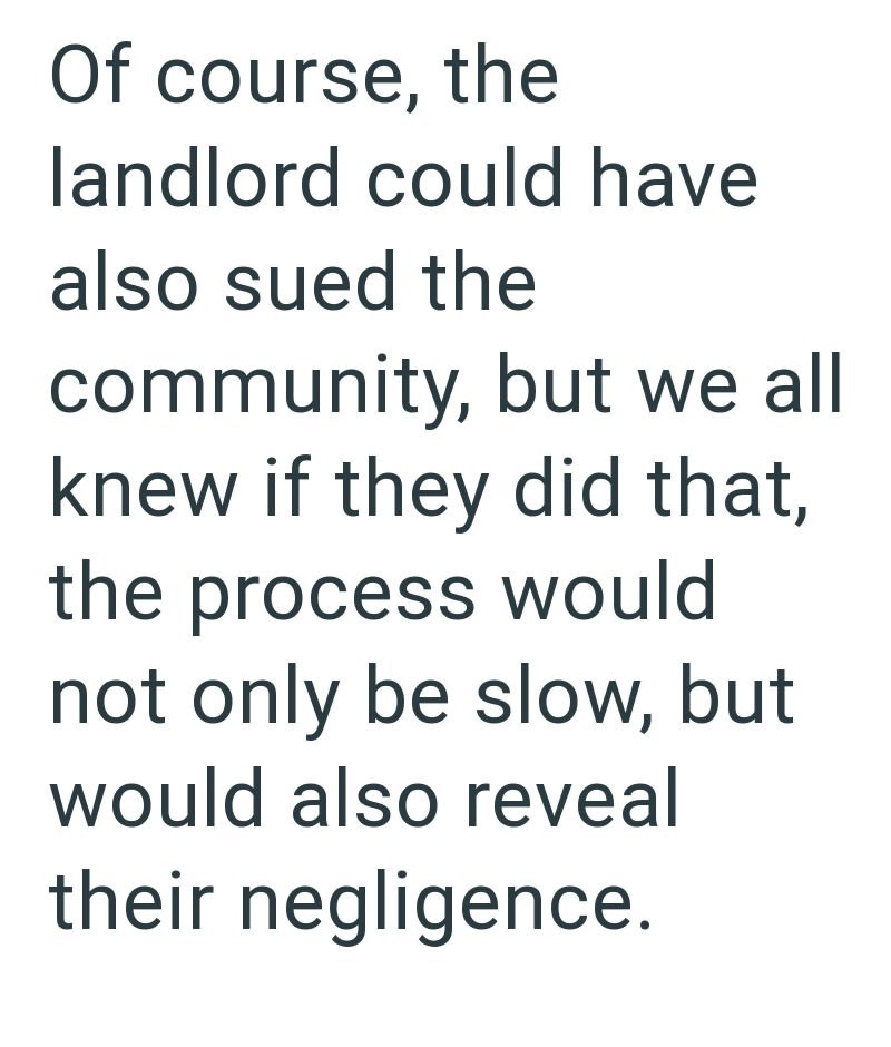 Of course, the landlord could have also sued the community, but we all knew if they did that, the process would not only be slow, but would also reveal their negligence.