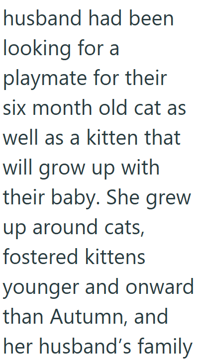 husband had been looking for a playmate for their six month old cat as well as a kitten that will grow up with their baby. She grew up around cats, fostered kittens younger and onward than Autumn, and her husband's family