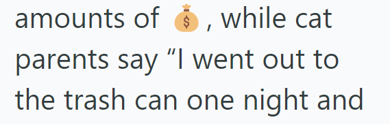 amounts of while cat parents say "I went out to the trash can one night and