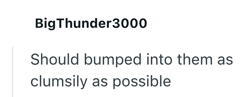 BigThunder3000 Should bumped into them as clumsily as possible