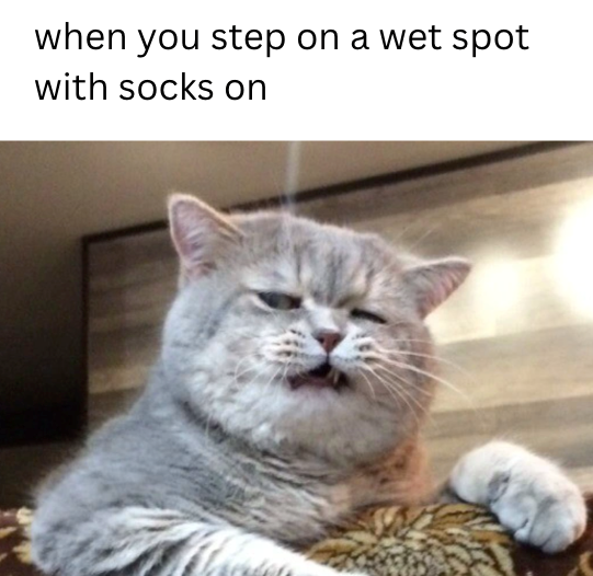 when you step on a wet spot with socks on