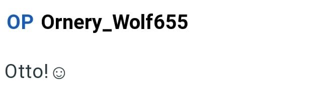 OP Ornery_Wolf655 Otto! ☺