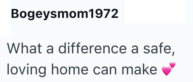 Bogeysmom1972 What a difference a safe, loving home can make