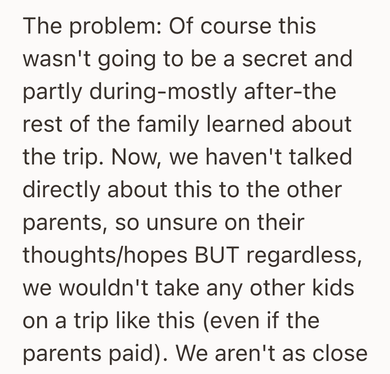 The problem: Of course this wasn't going to be a secret and partly during-mostly after-the rest of the family learned about the trip. Now, we haven't talked directly about this to the other parents, so unsure on their thoughts/hopes BUT regardless, we wouldn't take any other kids on a trip like this (even if the parents paid). We aren't as close