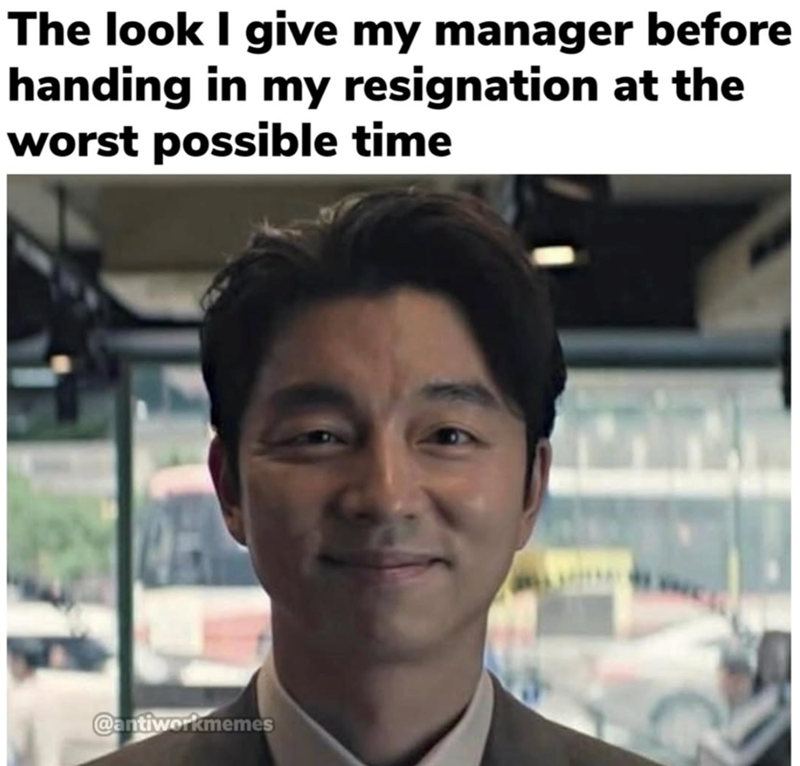 The look I give my manager before handing in my resignation at the worst possible time @antiworkmemes