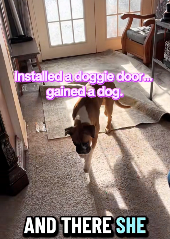 Installed a doggie door... gained a dog. AND THERE SHE