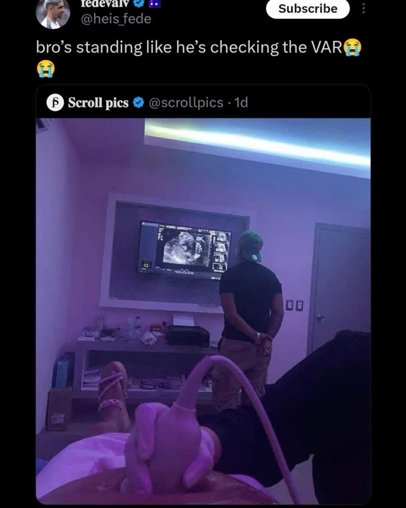 redeval @heis fede Subscribe bro's standing like he's checking the VAR Scroll pics @scrollpics 1d 00
