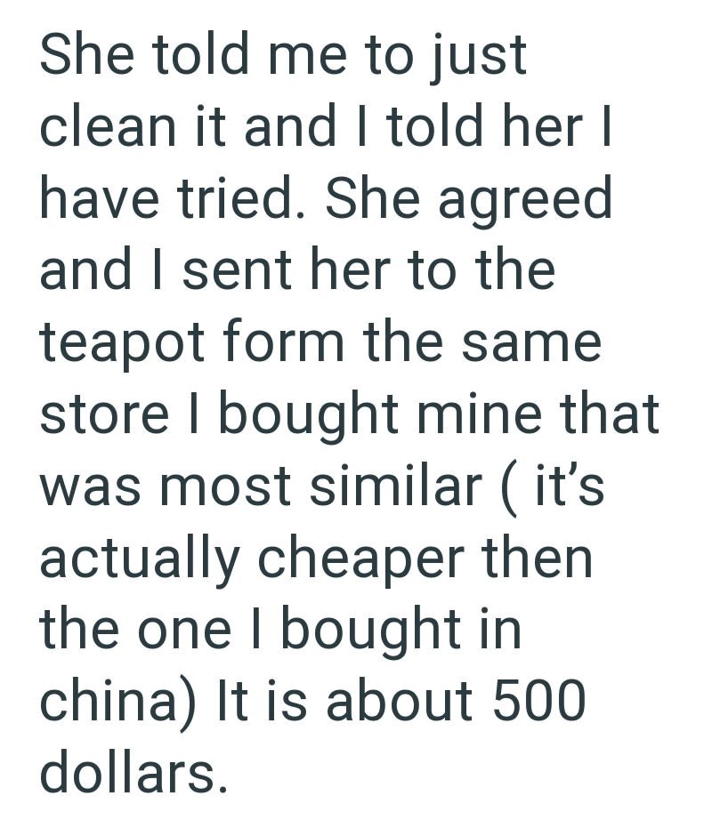 She told me to just clean it and I told her I have tried. She agreed and I sent her to the teapot form the same store I bought mine that was most similar (it's actually cheaper then the one I bought in china) It is about 500 dollars.
