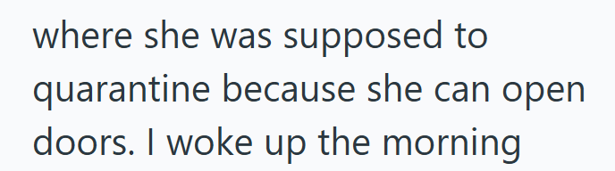 where she was supposed to quarantine because she can open doors. I woke up the morning