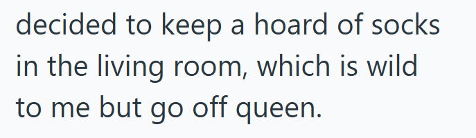 decided to keep a hoard of socks in the living room, which is wild to me but go off queen.