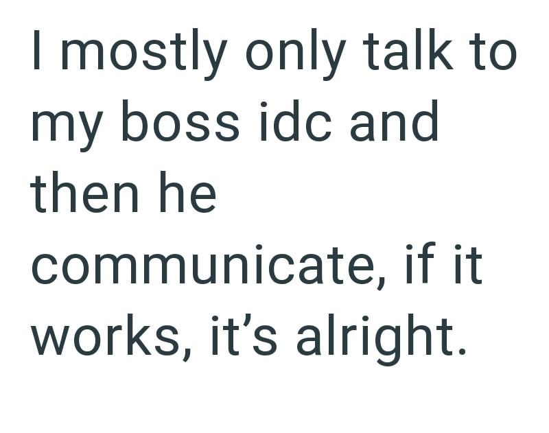 I mostly only talk to my boss idc and then he communicate, if it works, it's alright.