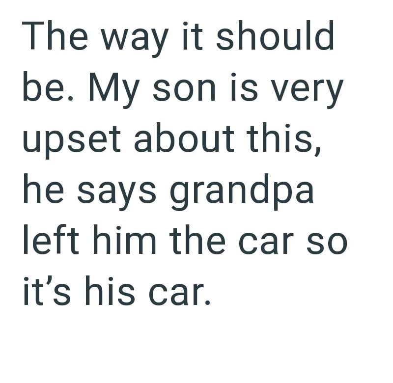 The way it should be. My son is very upset about this, he says grandpa left him the car so it's his car.