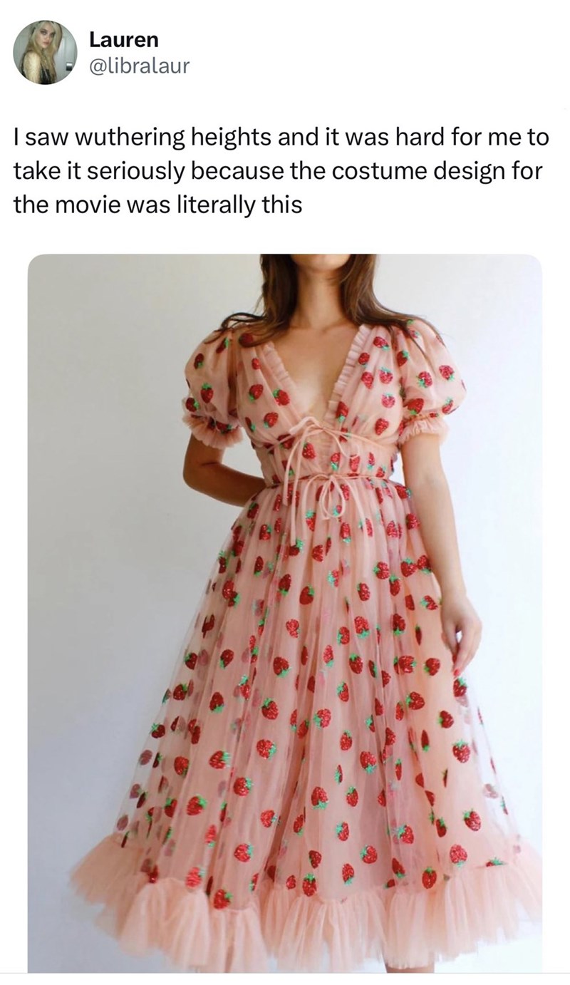 Lauren @libralaur I saw wuthering heights and it was hard for me to take it seriously because the costume design for the movie was literally this