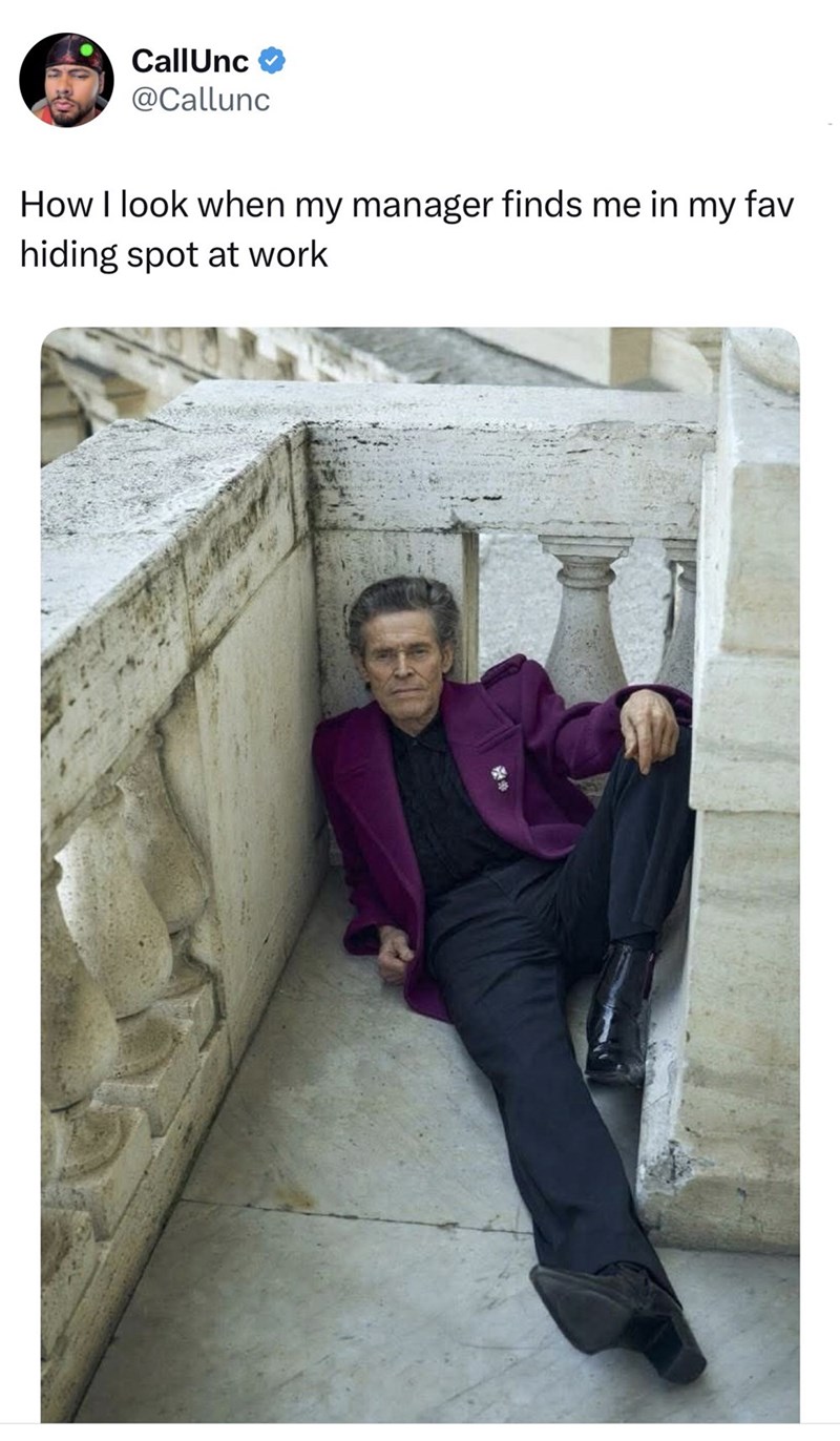 CallUnc @Callunc How I look when my manager finds me in my fav hiding spot at work