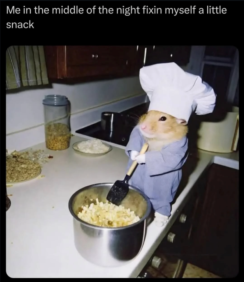 Me in the middle of the night fixin myself a little snack