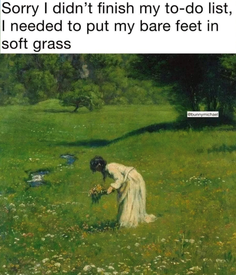Sorry I didn't finish my to-do list, I needed to put my bare feet in soft grass @bunnymichael