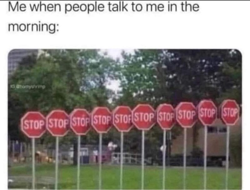 Me when people talk to me in the morning: 16@hornyshrimp STOP STOP STOP STOP STOP STOP STOP STOP STOP STOP