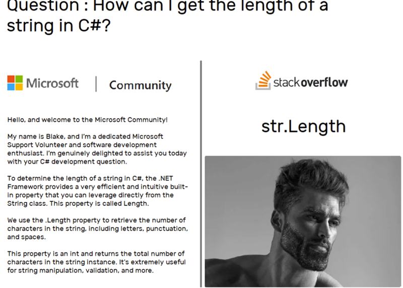 Question: How can I get the length of a string in C#? Microsoft Community Hello, and welcome to the Microsoft Community! My name is Blake, and I'm a dedicated Microsoft Support Volunteer and software development enthusiast. I'm genuinely delighted to assist you today with your C# development question. To determine the length of a string in C#, the .NET Framework provides a very efficient and intuitive built- in property that you can leverage directly from the String class. This property is calle