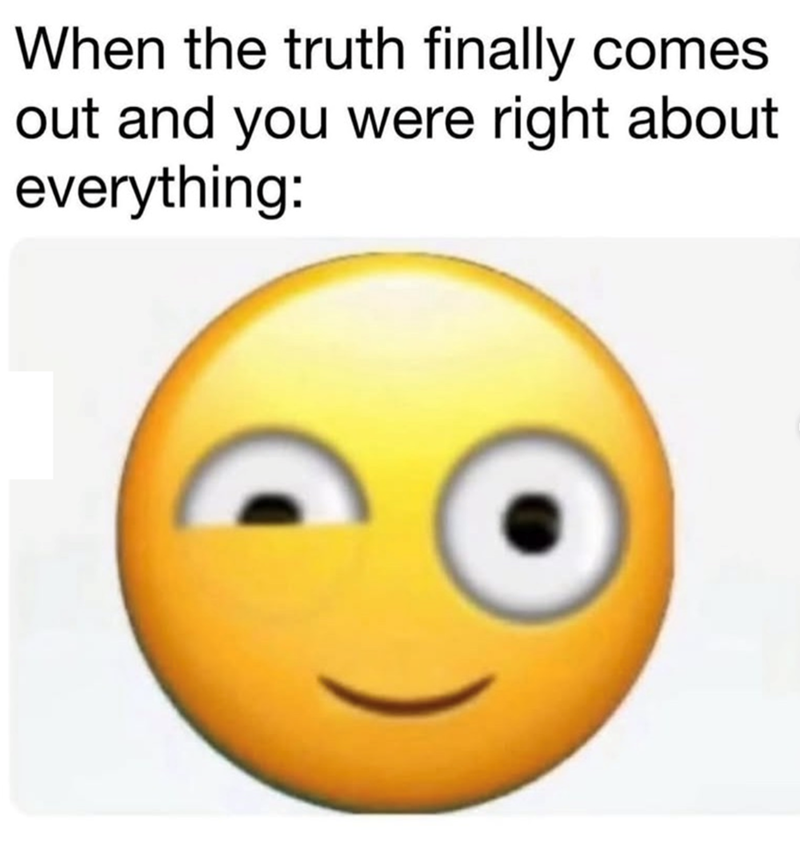 When the truth finally comes out and you were right about everything: