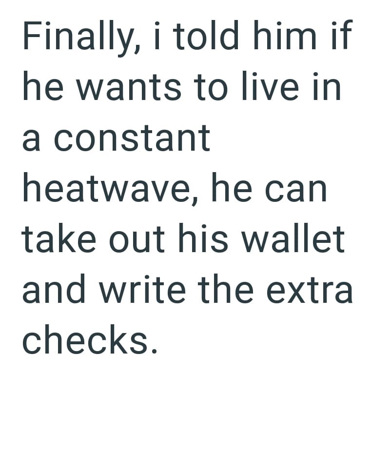 Finally, i told him if he wants to live in a constant heatwave, he can take out his wallet and write the extra checks.