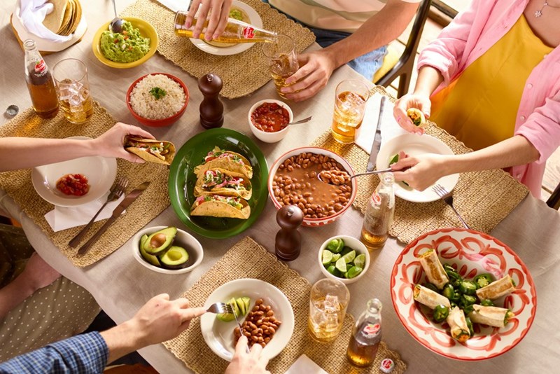 Family dines together.