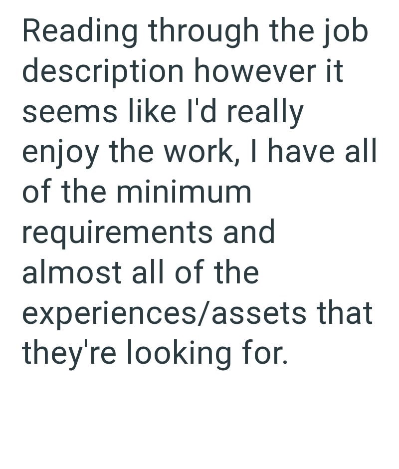 Reading through the job description however it seems like I'd really enjoy the work, I have all of the minimum requirements and almost all of the experiences/assets that they're looking for.