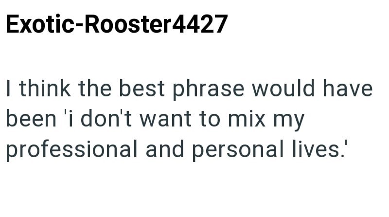 Exotic-Rooster4427 I think the best phrase would have been 'i don't want to mix my professional and personal lives.'