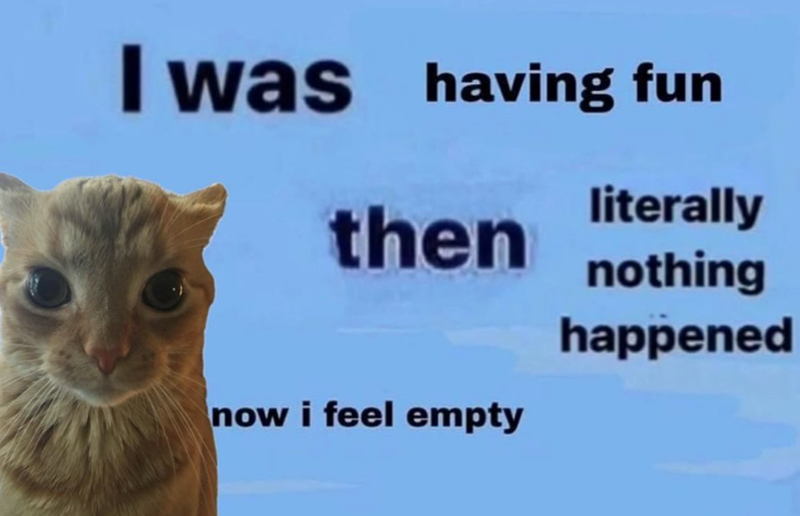 I was having fun literally then nothing happened now i feel empty
