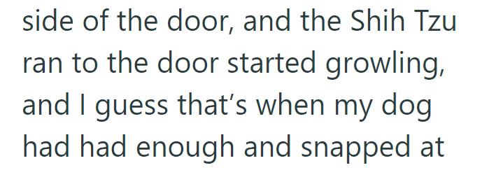 side of the door, and the Shih Tzu ran to the door started growling, and I guess that's when my dog had had enough and snapped at