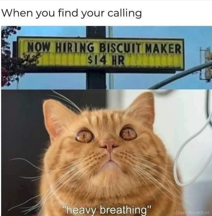When you find your calling NOW HIRING BISCUIT MAKER $14 HR "heavy breathing" panolla.redcat