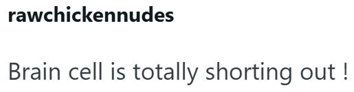 rawchickennudes Brain cell is totally shorting out !