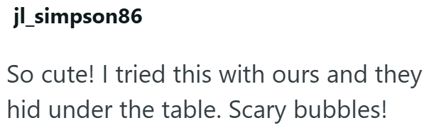 jl_simpson86 So cute! I tried this with ours and they hid under the table. Scary bubbles!