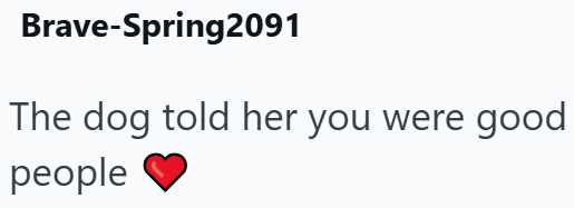 Brave-Spring2091 The dog told her you were people good