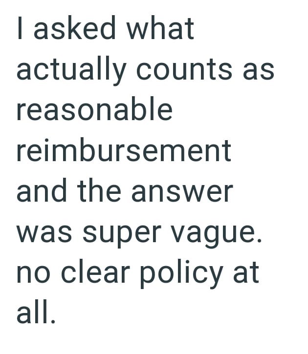 I asked what actually counts as reasonable reimbursement and the answer was super vague. no clear policy at all.
