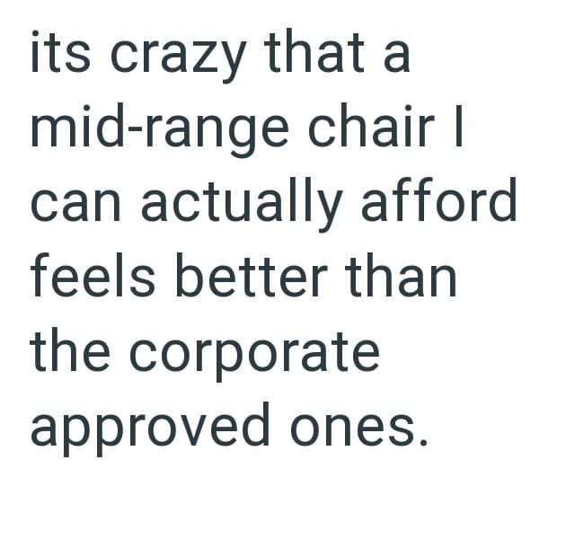 its crazy that a mid-range chair | can actually afford feels better than the corporate approved ones.