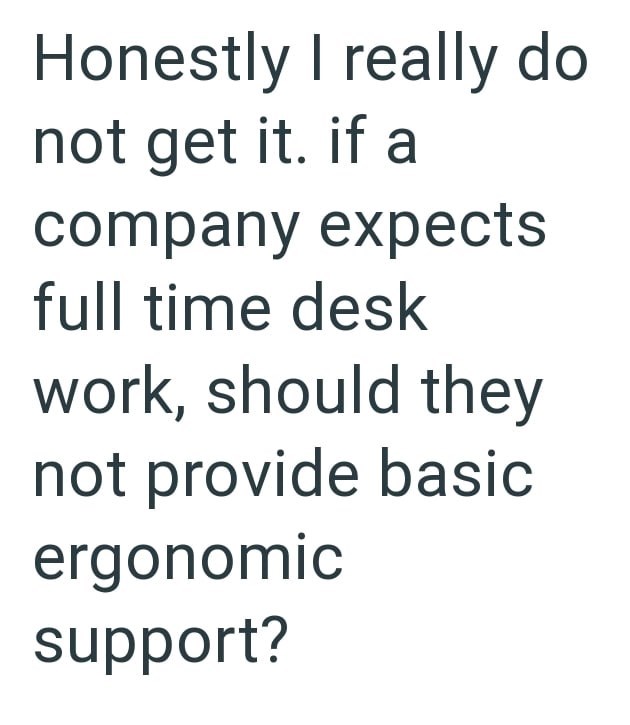 Honestly I really do not get it. if a company expects full time desk work, should they not provide basic ergonomic support?