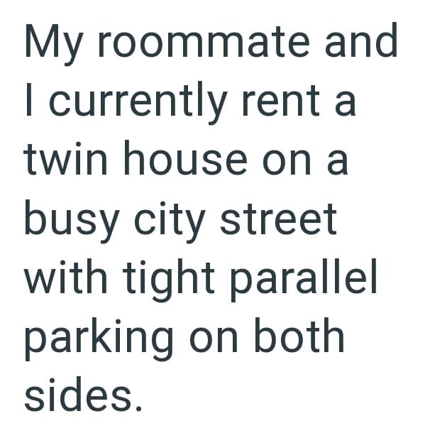 My roommate and I currently rent a twin house on a busy city street with tight parallel parking on both sides.