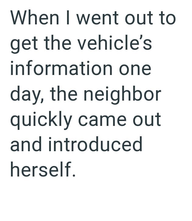 When I went out to get the vehicle's information one day, the neighbor quickly came out and introduced herself.